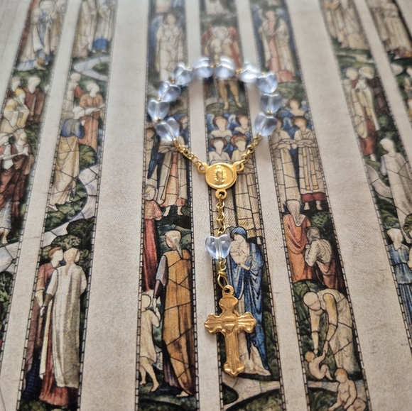 Rosary - Mini Rosarynone Deacada With Blue Hearted Beads - Picture 2 of 8